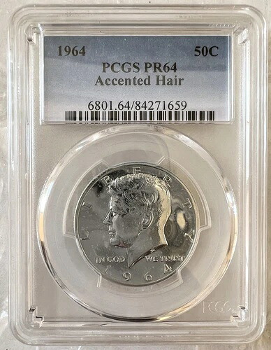 1964年 50セント ケネディ シルバー ハーフドル アクセントヘア PR64 希少グレード USA コイン -659
