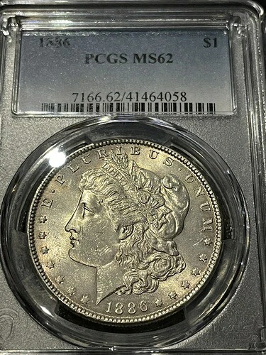 1886年モルガンドル、PCGS MS62、オリジナル、美しい白貨、本当に素晴らしい光沢