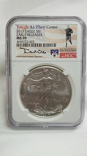 2017年 シルバーイーグルドル 1オンス ASE NGC MS70 トラヴィス・ミルズ タフ・アズ・ゼイ・カム