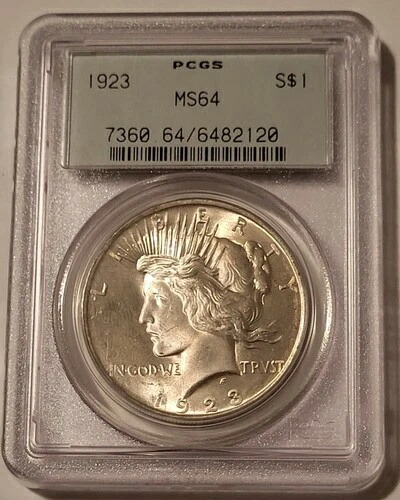 1923年 ピースシルバードル MS64 PCGS OGH ライトパティナ