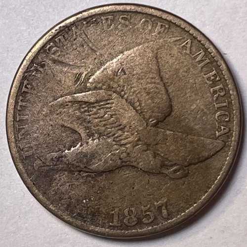 1857年フライングイーグルセント、美品（F）、クリーニング済み、#10000