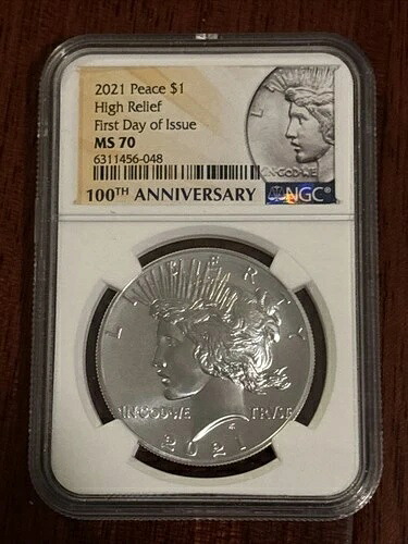 2021年 ハイレリーフ ピース シルバー ドル $1 NGC MS70 発行初日 FDOI 希少