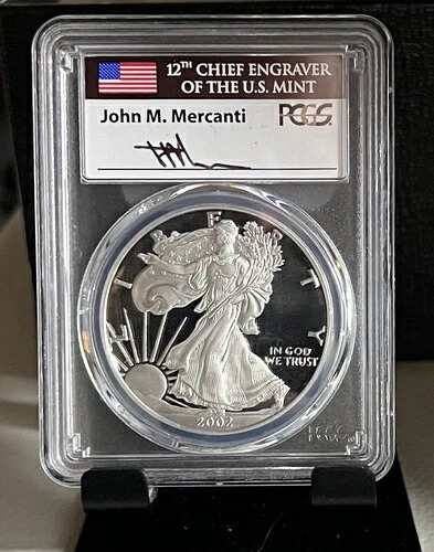 2002-W $1 PCGS PR70 DCAM シルバーイーグル メルカンティ 第12代チーフ彫刻家 米国造幣局 C氏