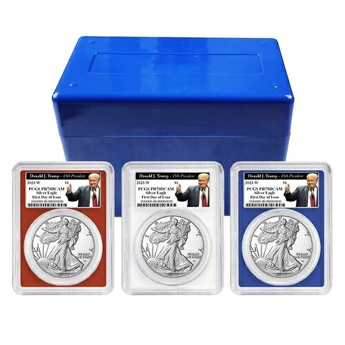 2023-W プルーフ $1 アメリカン シルバー イーグル 3枚セット PCGS PR70DCAM FDOI トランプ 45 周年記念｜WORLD RESOURCE【QUEEN店】