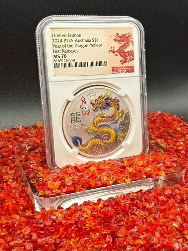 2024年 P125 オーストラリア S$1 龍年 イエロー NGC MS70 FR レッド ミント 193枚中1枚｜WORLD RESOURCE【QUEEN店】