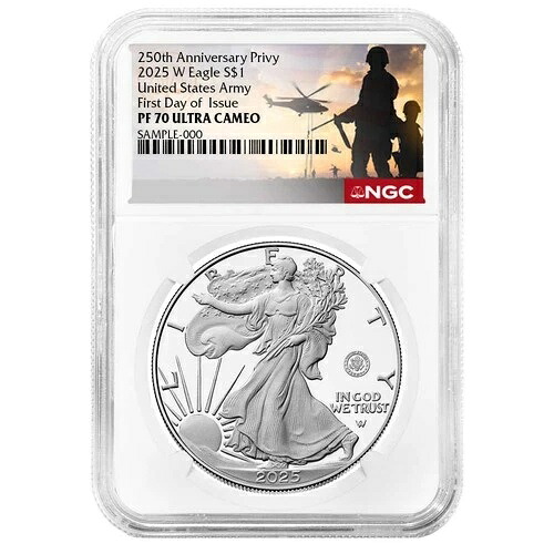 2025-W $1 1オンス プルーフ アメリカン シルバー イーグル アーミー プライビー NGC PF70UC FDI ミリタリー｜WORLD RESOURCE【QUEEN店】