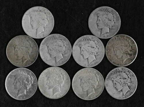 平和ドル（10枚）（1922-23年）90%銀貨、低級品、カルロット C50｜WORLD RESOURCE【QUEEN店】