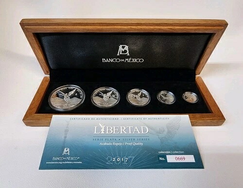 2017年 シルバー メキシコ リベルタッド プルーフセット オンザ 1.9オンス 合計5枚 コイン ~ BOX & COA