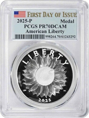 2025-P アメリカンリバティシルバーメダル PR70DCAM 発行初日 PCGS