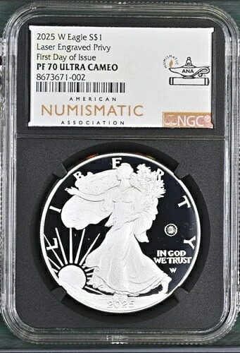 2025 W プルーフ $1 レーザー刻印 プライベートマーク シルバー イーグル NGC PF70 ANA オクラホマ !