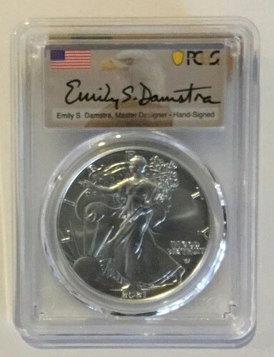 2021 W $1 バーニッシュド シルバー イーグル タイプ 2、PCGS SP70 ファースト ストライク DAMSTRA!