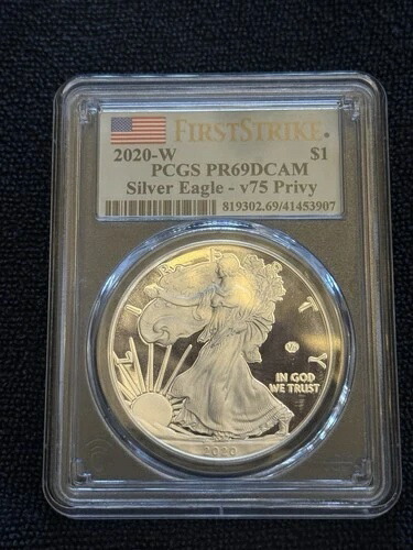2020-W 1ドル シルバーイーグル V75 枢密院マーク、第二次世界大戦終結 PCGS PR69DCAM ファーストストライク