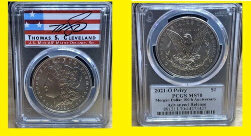 2021 o モルガン シルバー ダラー PCGS MS 70 アドバンスリリース クリーブランド フラッグボックス COA