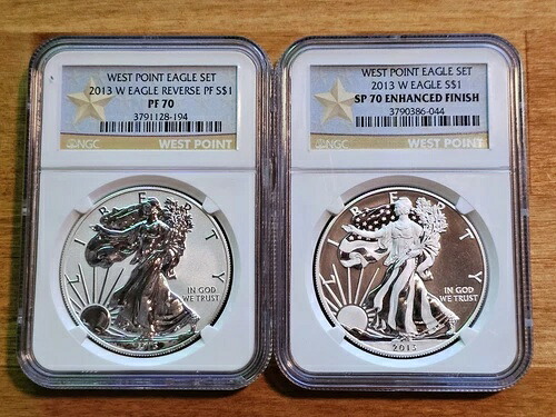 2013 W リバース プルーフ シルバー イーグル NGC PF70 & エンハンスド SP70 2 コイン ウェストポイント セット