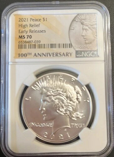 2021年 ピース 1ドル高浮き彫り 早期リリース MS70 100周年記念 NGC