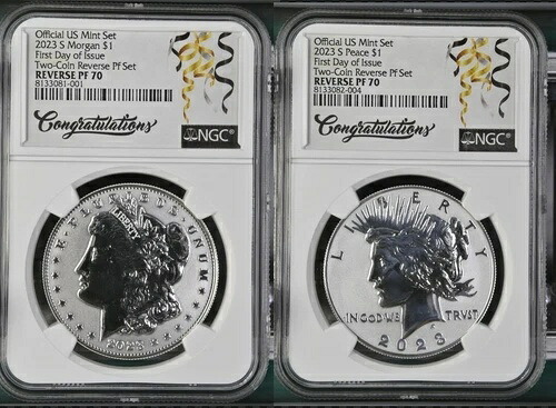 2023-S モルガン＆ピース ドル リバース プルーフセット 初日 FDOI & FDI NGC PF70