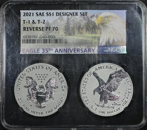 2021-S&W T1 & T2 35周年記念 シルバーイーグル 2ピース デザイナーセット NGC RP-70 ブラックコア