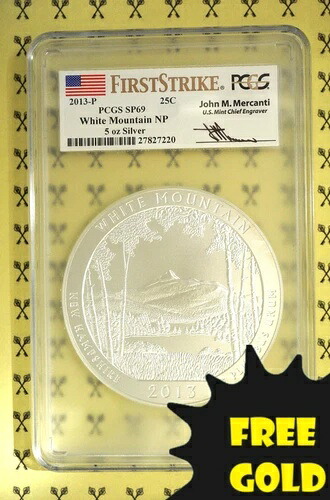 2013-P ホワイトマウンテン 5オンス シルバー クォーター PCGS SP69 FS メルカンティ ゴールド無料付*