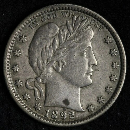 1892年 バーバー シルバー クォーター AU E255 KRMM