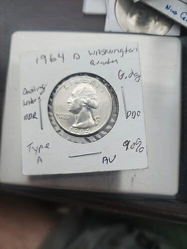 1964-D タイプA ワシントンクォーター 90%銀貨 XF 表面にダブル刻印あり