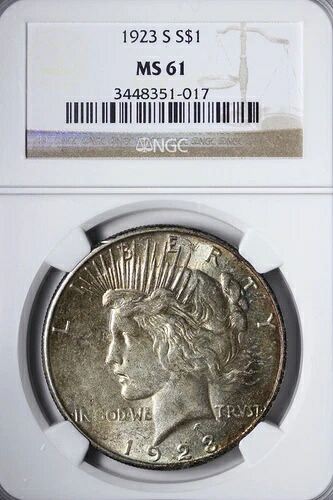 BU 1923-S ピースシルバーダラー NGC MS61 リッチトーニング AFO｜WORLD RESOURCE【QUEEN店】