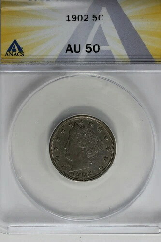1902 .05 ANACS AU 50 リバティニッケル、Vニッケル、5セントピース｜WORLD RESOURCE【QUEEN店】