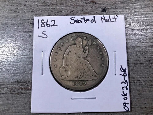 1862年 S 着席リバティ シルバーハーフドル タイプ1 再開 モットーなし 090823 68qk｜WORLD RESOURCE【QUEEN店】
