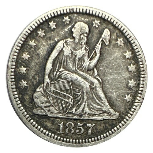 1857年 アメリカ製 銀製 自由の女神像 25セント硬貨 - ニース - XF|WORLD RESOURCE【QUEEN店】