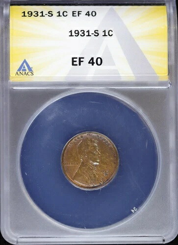 1931 S 1c リンカーン・ウィート・セント ANACS EF 40 (XF, エクストラファイン) サンフランシスコ｜WORLD RESOURCE【QUEEN店】