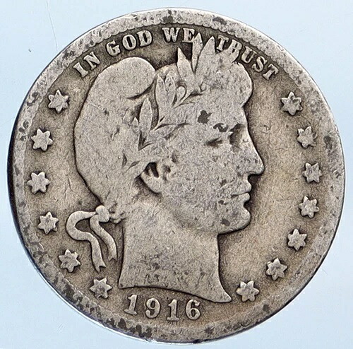 1916年 D アメリカ合衆国 シルバー リバティ バーバー クォータードル コイン イーグル i115139