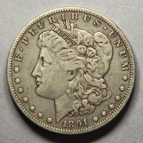 1891-O モルガン銀貨「E」裏面衝突 $1