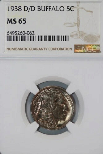 1938年 D/D バッファローニッケル NGC MS65 *ダブルJコイン* JL1100-361