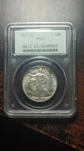 1941年 D ウォーキング・リバティ ハーフダラー 50セント OGH オールドグリーンホルダー PCGS MS63 PQ 2869