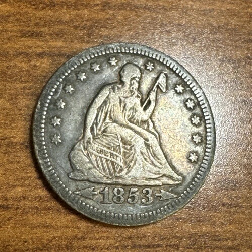 1853年 アローズレイズ リバティ シーテッド シルバー クォーター VF