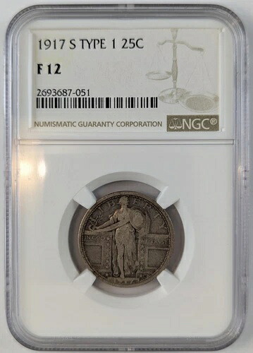 1917-S スタンディング・リバティ・シルバー・クォーター 25セント タイプ1 T1 NGC F12 2693687-051