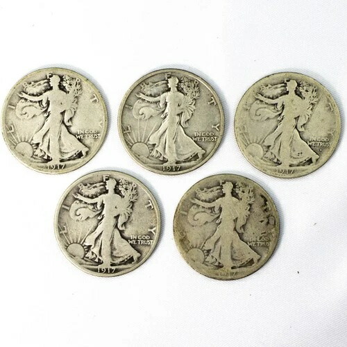 1917 P D D S S ウォーキング・リバティ・シルバー・ハーフドル 50セント 5枚セット 良好～美品 G-F