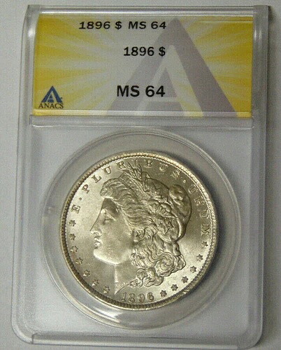 ANACS MS64 1896年 モルガン銀貨 ジェム 未使用品 #7235051
