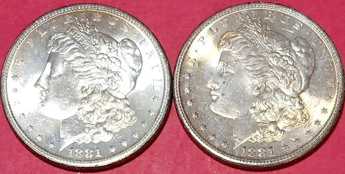 1881-S モルガン銀貨、#8、#9、90%銀、わずかな変色あり、未使用｜WORLD RESOURCE【QUEEN店】