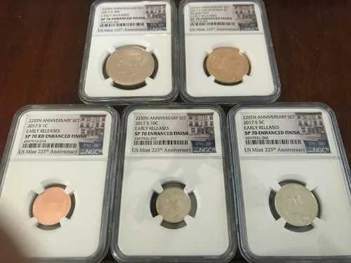 2017年S 225周年記念強化セット NGC SP70 早期リリース 1セント～1ドル