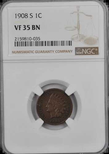 1908年Sミント インディアンヘッドセント NGC VF-35