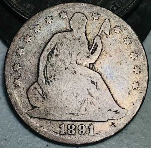 1891年 シーテッド・リバティ ハーフダラー 50セント 未鑑定 90%銀製 米国コイン CC28495