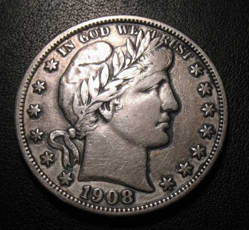 1908-D 50セント銀貨 バーバーキーデート ハーフダラー 旧米国コイン