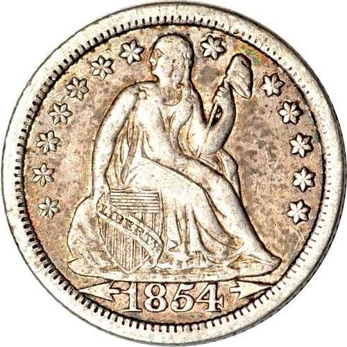 1854年Oミント 10セント アローズ シーテッド リバティ ダイム VF K19142