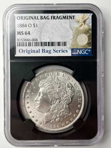 1884年 O モルガン銀貨 NGC MS64 ブラックレトロホルダー/オリジナルバッグ断片