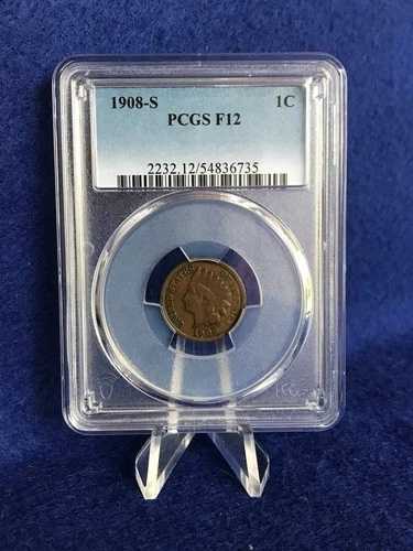 1908年Sミント インディアンヘッドセント 1セント硬貨 *PCGS F12 ファイン* 状態良好、鑑定済みコイン