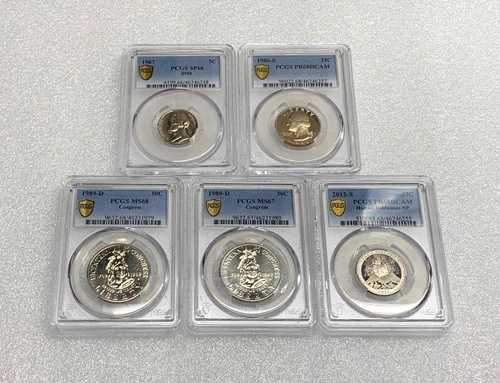 5枚セット、PCGS / SP66 5C、MS67 50C、MS68 50C、PR68DCAM 25C、（1986-S、2012-S）