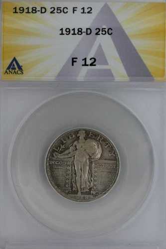 1918-D .25 ANACS F 12 スタンディングリバティクォーター、リバティ25セント