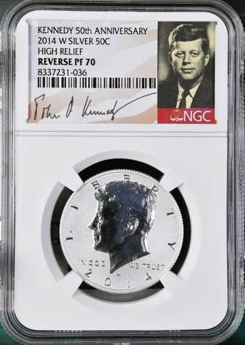 2014年 W 銀貨 50セント ケネディ NGC 裏面 PF70 高浮彫り - 50周年記念