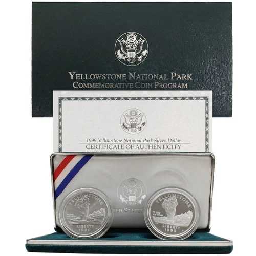 1999年イエローストーン プルーフ＆未流通銀貨2枚セット 米国造幣局オリジナルパッケージ入り