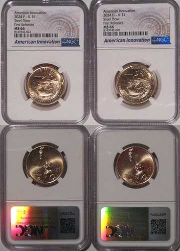 2024年 P&D イリノイ州 Pイノベーション ドル $1 NGC MS 66 スチールプラウ 初回リリース